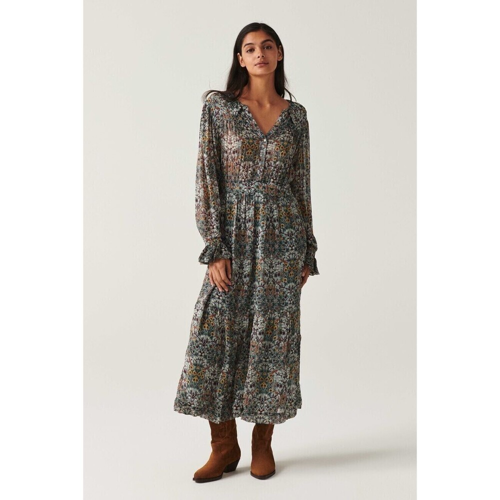 Ba&sh Phoenix Midi Dress Floral Printed Long Sleeve Ruffle Smocked S NEW 282734